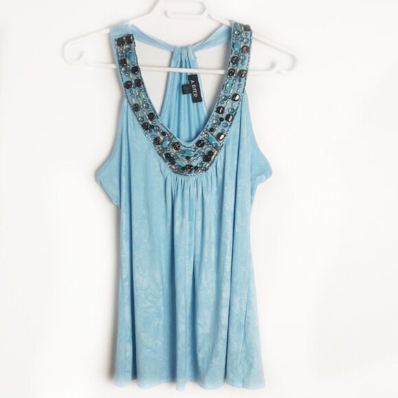 Blue beaded Racer Back Top b10 - Picture 2 of 6